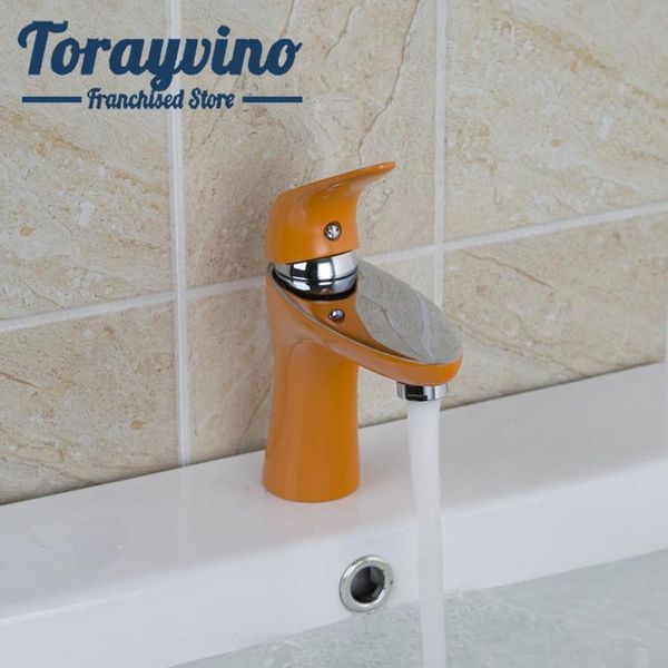 Rubinetti per lavabo da bagno Lavandino Torneira Verniciatura a spruzzo arancione corta Rubinetto per miscelatore monocomando quadrato in stile europeo