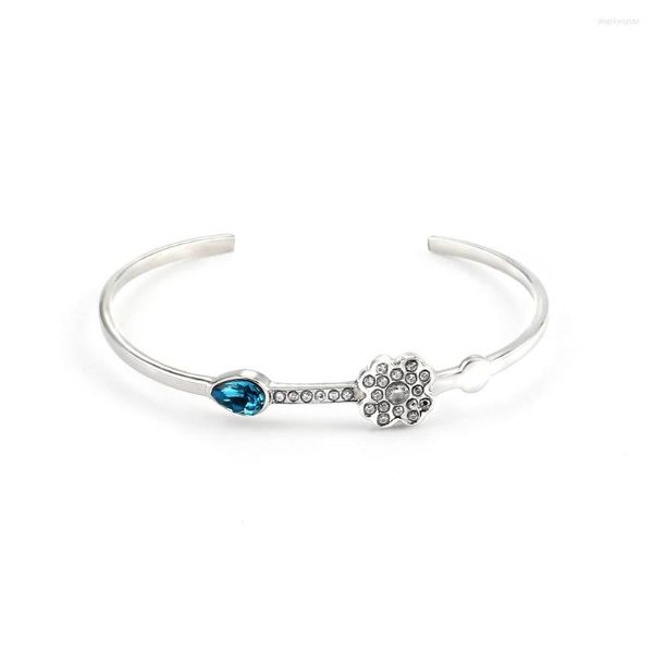 Pulseira azul manguito de cristal pulseiras de cor prata de abertura Braceletbangles