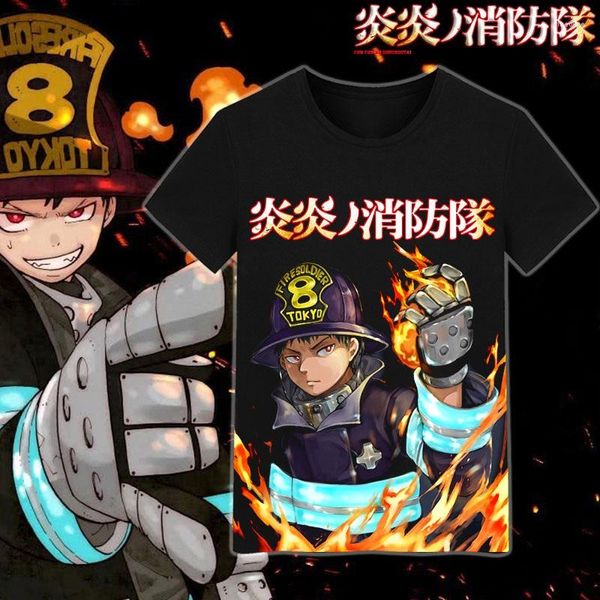 Camisetas masculinas de alto q unissex anime cos Shinra kusakabe camiseta camiseta brigada de incêndio de algodão casual