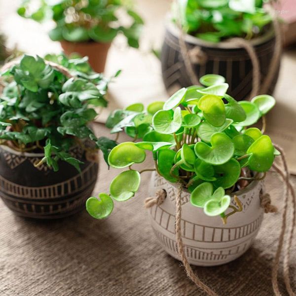 Flores decorativas Simulação Planta verde Cobre Coin Grass Artificial Flor Fake Ivy Folhas de desktop Plants Bonsai Decoração de loja em casa