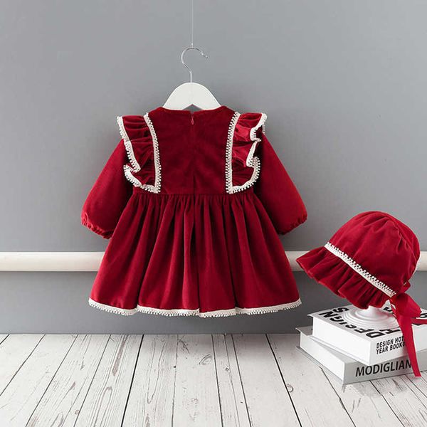 Mädchenkleider, Winterkleidung, Baby-Weihnachtskleidungsset, Kinderkleider, verdicktes Samtkleid, Mädchenkleidung mit Hut für Neujahr, 0–4 Jahre