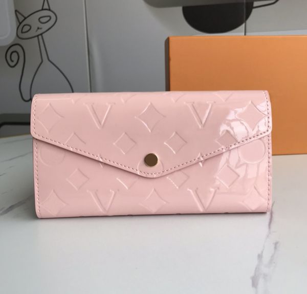 Modedesigner-Geldbörsen, luxuriöse Umschlag-Geldbörsen, Herren- und Damen-Geldbörse aus Lackleder, geprägte Blumenbriefe, langer Kartenhalter, schlanke Geld-Clutch-Taschen mit Box im Großhandel