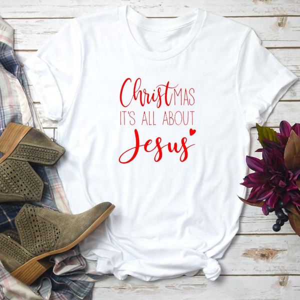 Camisetas femininas de Natal É tudo sobre Jesus Carta engraçada Camiseta aetética de roupas femininas Camiseta Camiseta Camiseta Casual curta