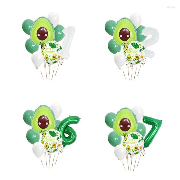 Decorazione per feste 9pcs Avocado a tema Set di palloncini digitali verdi Compleanno per bambini Baby Shower 0-9 Figura Pellicola di alluminio Globos