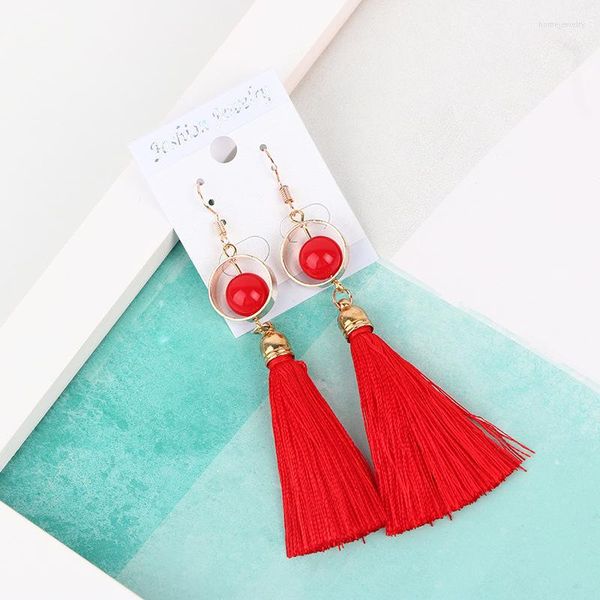 Brincos Dangle Brand Fashion Red Tassel Brincho longo para mulheres Declaração de estilo chinês Drop Girls Wedding Jewelry Gift