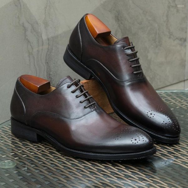 Vestido sapatos de vestido clássico estilo italiano masculino de couro genuíno oxfords de cedimento preto marrom wedding formal para homens