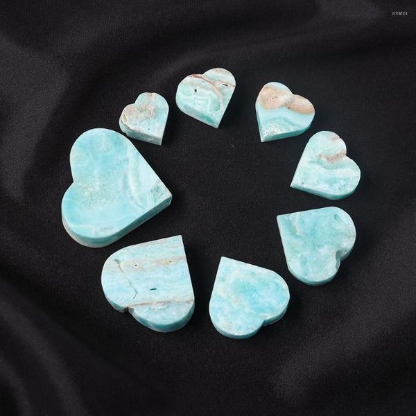 Statuette decorative Emimorfite naturale a forma di cuore Scultura in pietra Pendolo Campione minerale di cristallo Reiki Guarigione Ornamento di pietra preziosa blu