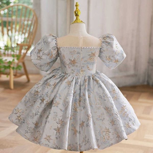 Abiti da ragazza Neonata Principessa Perla Perline Abito in raso Manica a sbuffo Bambino Vintage Vestido Festa Spettacolo Compleanno Abiti Vestiti per bambini 1-10 anni