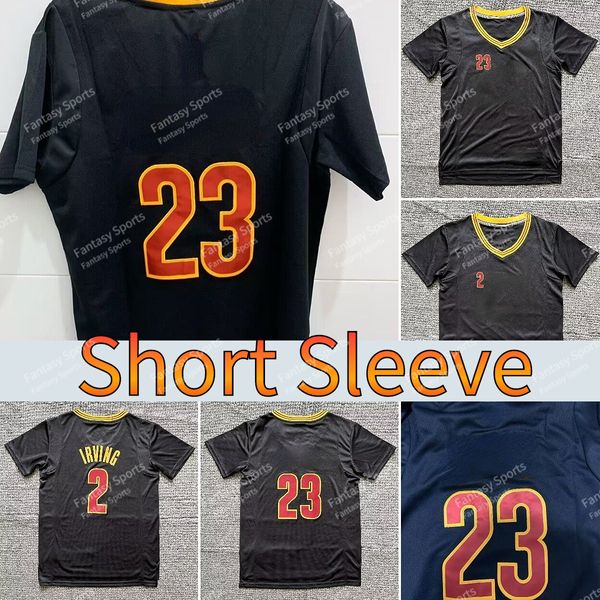 Maglia da basket retrò James Kyrie Irving 2 Maglia manica corta C 23 Maglia da basket da uomo rosso nero cucita al passato