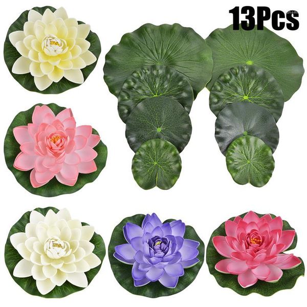 Dekoratif Çiçekler 5 PCS Yapay Çiçek Köpük Bitki Lotus Yaprakları ile Yüzen Sahte