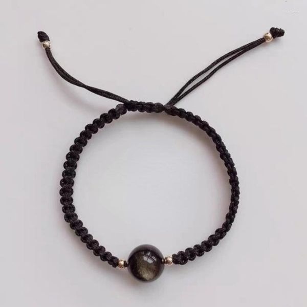 Strand Cool Black Black Semiprecious Stone Bads Bracelet Obsidian Amethyst Mão tricô de corda Balo