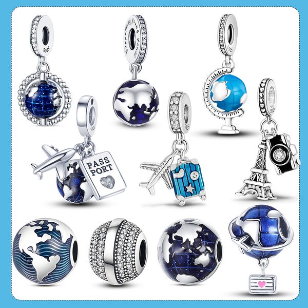 925 Silver Fit Pandora Original Charms Diy подвесные женские браслеты из бусинки планета Земля Подвеска шарм