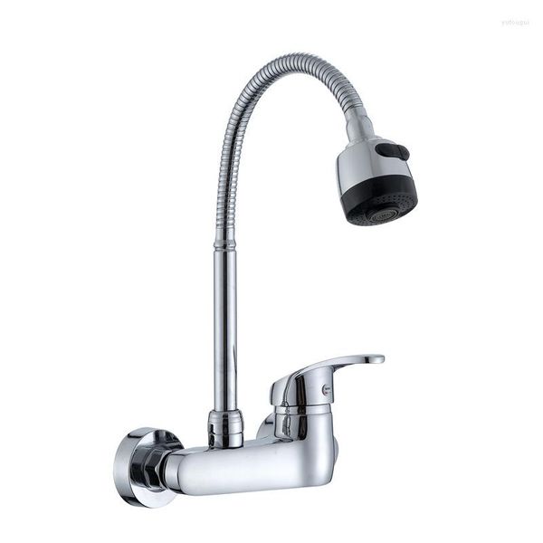 Torneiras de cozinha Torneira montada na parede Brass Chrome Hole Dual Hole Cold Mibregógrago Tap Spiro Piscina de Chapé