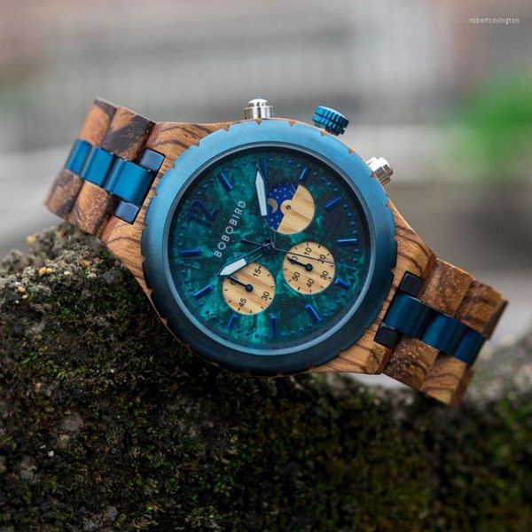 Armbanduhren BOBO BIRD Zarte Quarz-Chronographenuhr Naturholz-Armbanduhr Herrenuhrenkollektion Tag-Nacht-Anzeige Personalisiert