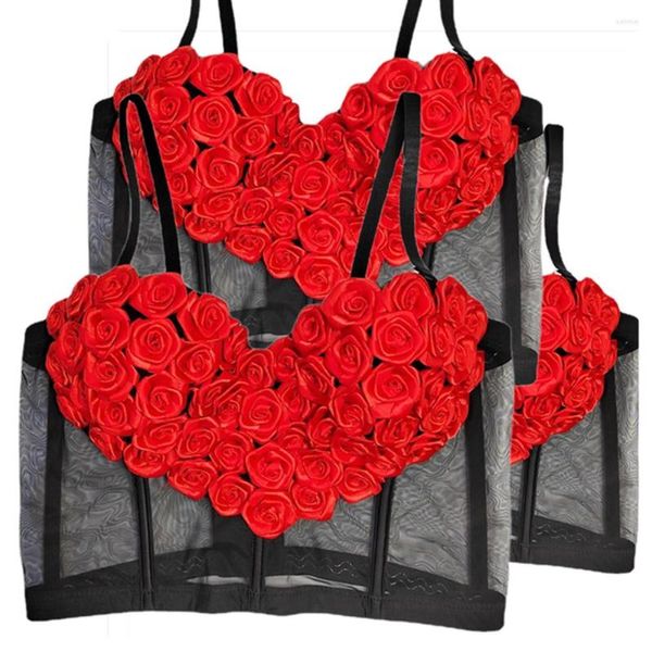 Damen-Tanks, Karneval, Valentinstag, Liebe, Camisole, Frauen, sexy Perspektive, handbestickte 3D-Blumendekoration, Bustier-BH, Tank-Tops