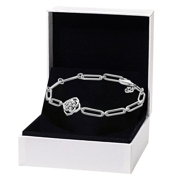 Bracciale a catena in argento sterling 925 con petalo di rosa per Pandora CZ Diamond catena a mano gioielli di design per matrimoni per le donne regalo fidanzata bracciali d'amore con scatola originale