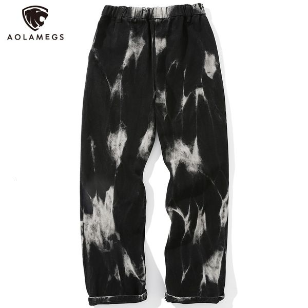 Calça jeans Aolamegs Men Tie Tye Print Style calça jeans de calça elástica de cintura reta High Street Punk Cool Streetwear 230317