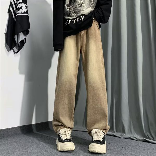 Jeans da uomo DEEPTOWN Y2K Straight Men Vintage Streetwear Denim Pantaloni Retro Hip Hop Pantaloni larghi casual Uomo Verde Giallo Moda 230320