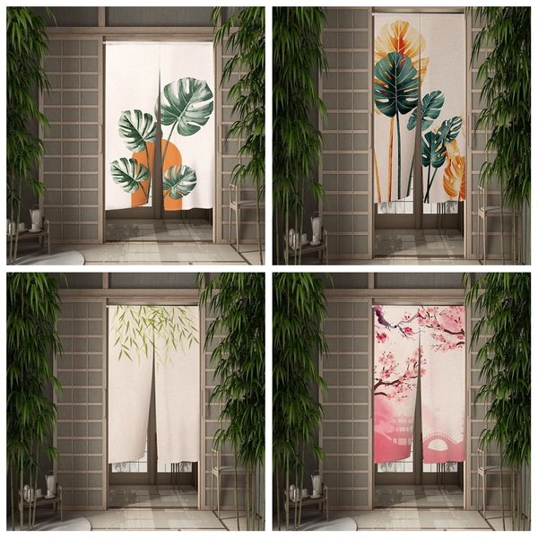 Cortinas puras japonesas Noren Door Curtain Partição Porta de cozinha Decorativa Planta verde cortinas simples Cafe Restaurant Decor de meia-curta 230320