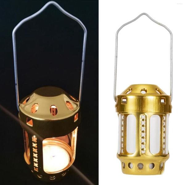 Titulares de vela Metal Gold Gold Mini Tealight Helder Party Party Patio Tea Light Stand Burner Camping Decorativo lanterna pendurada