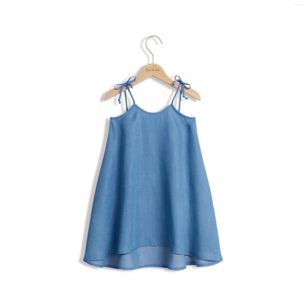 Девушка платья для девочек хлопок и льняного платья летняя модная рукавочная дышащая повседневная повязка детская подвеска TZ53