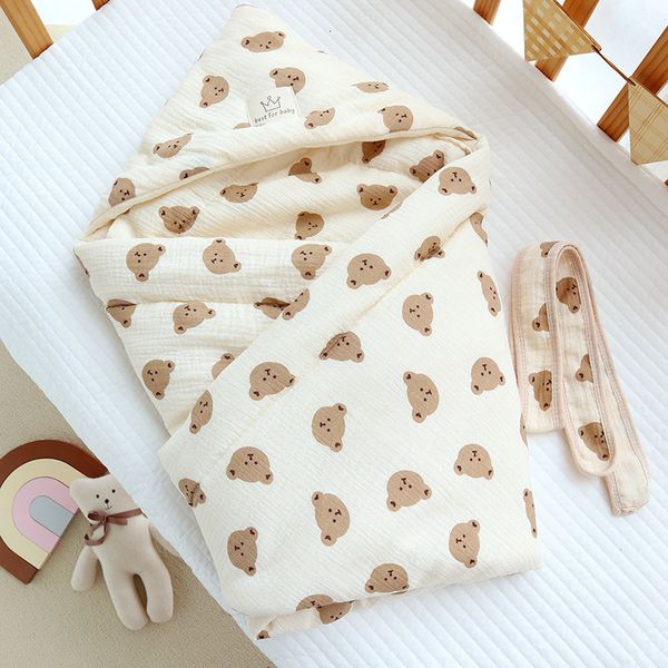 Coperte 95 * 95 cm Baby Mussola Crepe Coperta trapuntata nata Autunno / inverno Out Cover Soft Absorbent Swaddled Cute Cartoon Baby Wrap 230320