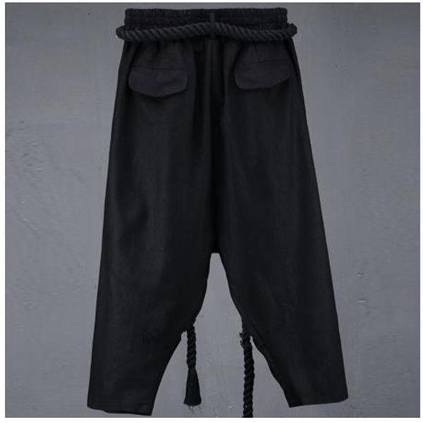 Calça masculina as calças masculinas Primavera e verão Low Crotch Troushers Troups de pernas largas de pernas largas CULOTTES BLOOTS BLOOTHERS ROUTO DE ESTADO YAMAMOTO ESTILO 230320