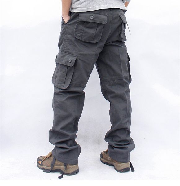 Мужские брюки грузовые брюки мужчины шесть карманов тактические военные прямые брюшные брюки комбинезоны на молнии повседневные хлопковые брюки мужская одежда 230320