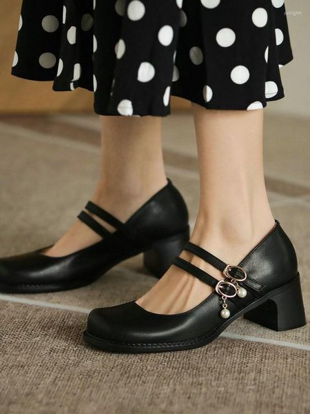 Kleidschuhe EshtonShero Damen Lolita Frau Plattform Med Heels Damen Schnalle Pumps Weibliches Leder Sommer Mary Janes