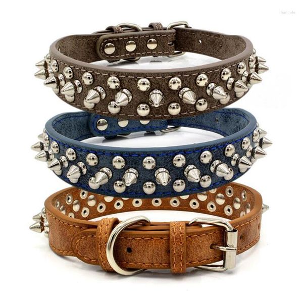 Collari per cani rivetto in pelle PU stile punk retrò collana per unghie tonda per animali domestici cinturino a spillo collare per gatti per cani di piccola taglia