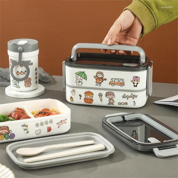 Dinnerware sets de lancheira recipiente térmico Bento Microondas Escola Segura Escola Criança Infantil Com compartimentos