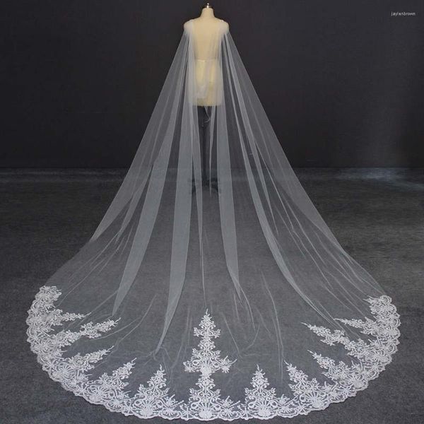 GERİ POS POS Uzun Dantel Düğün Cape Yüksek Kalite 3,5 Metre Bolero Beyaz Fildişi Gelin Elbise için