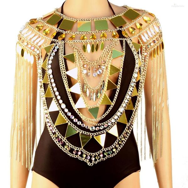 Correntes Cristal Cultal Top Rave Bra Chain ombro de colar de ombro Costoms Festival Roupa de vestido de noiva no peito Jóias