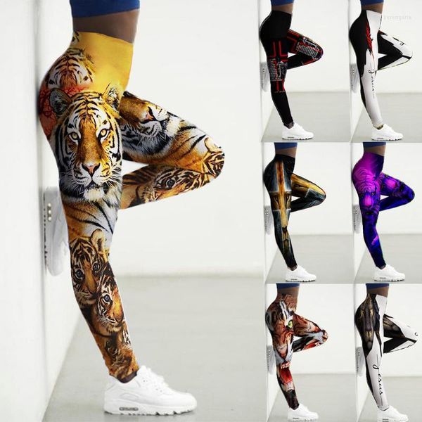 Damen Leggings Sport Frauen 3D Tiger Druck Hohe Taille Strumpfhosen Yoga Hosen Gym Legging Femme Workout Legins Damen Leggins Fitness Hose