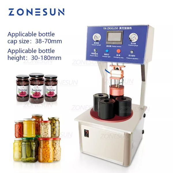 ZONESUN Tappatrice semiautomatica sottovuoto Macchina per sigillare sottovuoto con stampi personalizzati Bottiglia di vetro in latta in scatola Salsa di peperoncino