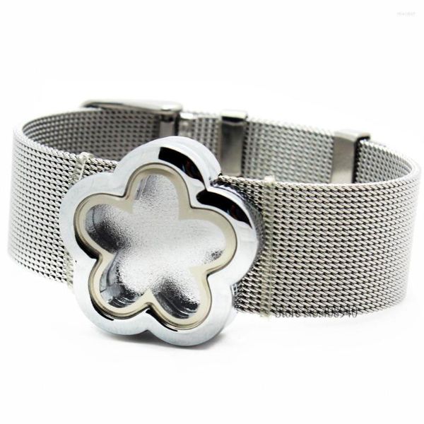 Armreif!! 1 stücke 30mm Silber Farbe Blume Magnetische Glas Schwimm Medaillon Armband Edelstahl Armband Ohne Charms LSLB10