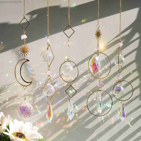 Decorazioni da giardino Cristallo Sun Catcher Ciondolo Esagonale Diamante Prismi Sun Light Catcher Per Garden Chakra Star Moon Suncatchers Arcobaleno Maker Decor AA230320