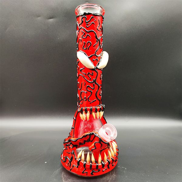 35CM 14 pollici Handy Bong Bong in vetro Pipa ad acqua 3D Red Scream Monster 9MM Spessore Puffo rosso Bong in vetro Becher spesso Fumante Bubbler Dab Rig