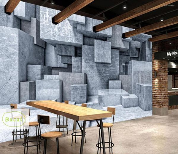 Tapeten Bacal Benutzerdefinierte Tapete 3D Europäischen Retro Abstrakte Raum Grau Industrie Wind TV Sofa Hintergrund Wandmalereien