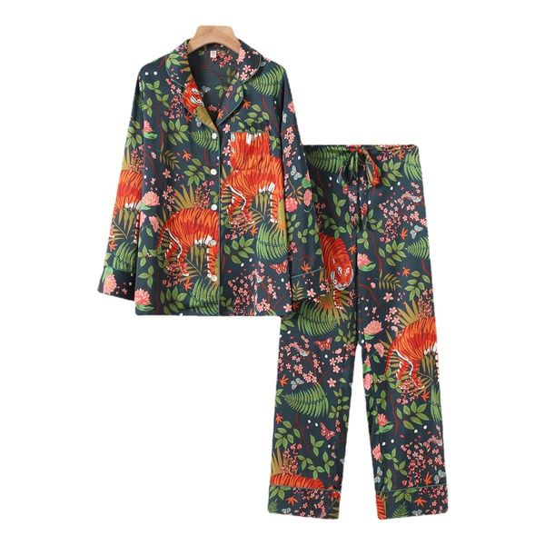 Damen-Nachtwäsche, niedliche Tiere, bedruckt, langärmelig, Hosen-Pyjama-Anzug für Damen, Herbst-Hauskleidung, Baumwolle, Damen-Loungewear-Pyjama-Set 230317