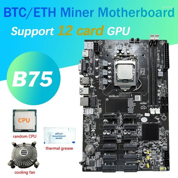 Placas-mãe 12 pcie b75 btc mineração placa-mãe cpu fã térmico graxa pci-e para USB3.0 slot lga1155 ddr3 msata eth miner