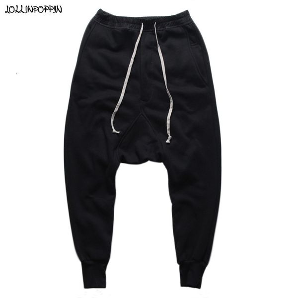 Calça masculina masculino de harém preto calças de corredor high street grotch sweetpantes de moletom elástico Hip Hop Low Croch