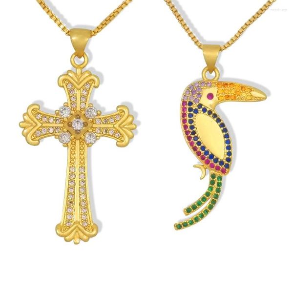 Cadeias de cor de ouro colar de pendente de cor de ouro para mulher jóias cristãs coloridas cz cristal pássaro animal pica -pau -de -madeira