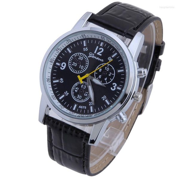 Нарученные часы Женева Платиновая Топ -продавец Пуч Кожаные мужчины Смотреть для мальчиков Стиль Стиль бизнес -модные модные наручные часы Reloj Para Caballer