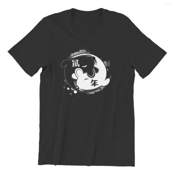 Camisetas masculinas camisetas yin yang 2023 Ano chinês dos jogos de algodão de camisetas de rato casais que combinam com homens de hip-hop de grandes dimensões 32138