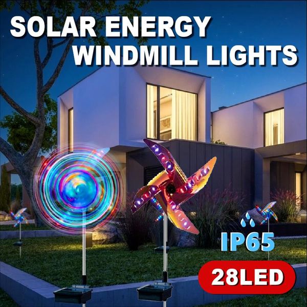 Rasenlampen 1/2 Stück Solar-Windmühlen-Gartenlicht, LED, wasserdicht, dekorative angetriebene Lampe für Gehweg, Hof, Terrasse im Freien.