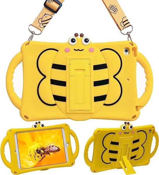 Capa fofa de desenho animado Little Bee Kids para iPad Pro 9,7 polegadas iPad Air 10,2 polegadas iPad Mini capa de silicone à prova de choque com alça de ombro