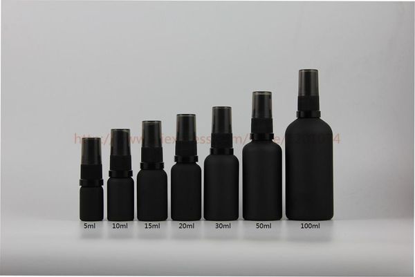 Vorratsflaschen 5 ml/10 ml/15 ml/20 ml/30 ml/50 ml lackierte schwarze Milchglasflasche mit glänzendem Sprüher oder Pumpkosmetikbehältergläsern