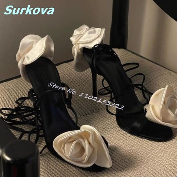 Sandalen Weiße Seidenblume Offene spitze Kreuzgurt Dünne High Heel Sommer Mode Mischfarben Frauen Schuhe Party Kleid Stilettos 230320