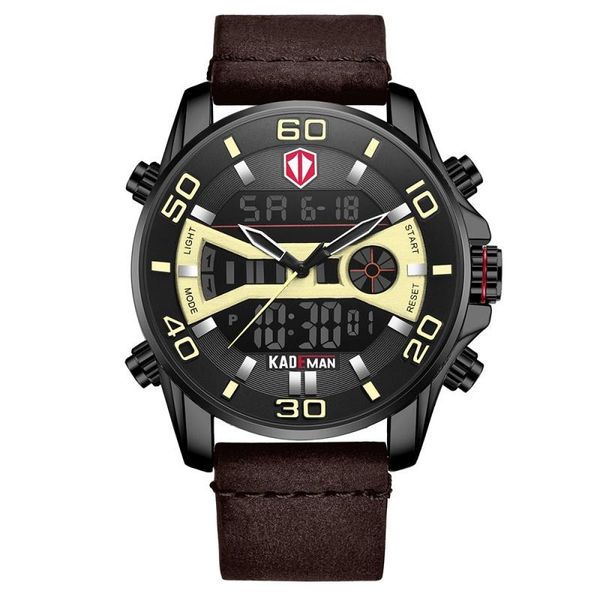 Armbanduhren KADEMAN Mode Chronograph Sport Männer LCD Dual Display Multifunktions Wasserdichte Militär Leder Männliche Armbanduhren